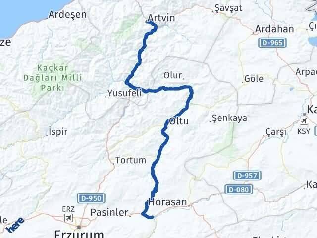 Artvin Köprüköy Erzurum Arası Kaç Km - Yol Haritası