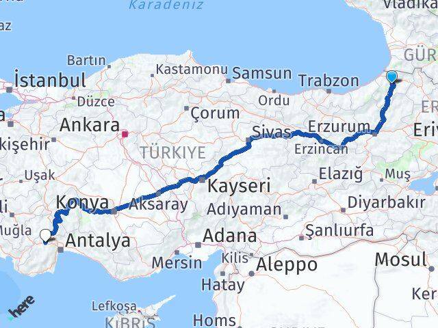 Artvin Korkuteli Antalya Arası Kaç Km - Yol Haritası