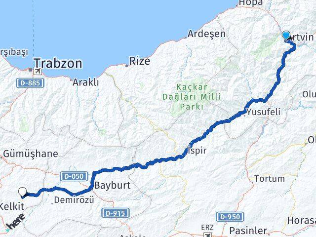 Artvin Köse Gümüşhane Arası Kaç Km - Yol Haritası