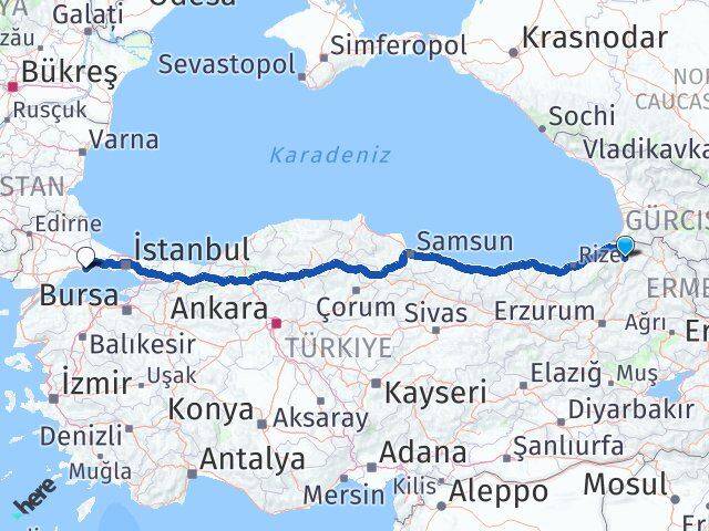 Artvin Marmaraereğlisi Tekirdağ Arası Kaç Km - Yol Haritası