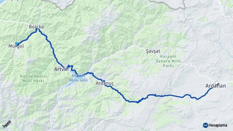 Artvin Murgul Ardahan Arası Kaç Km - Yol Haritası