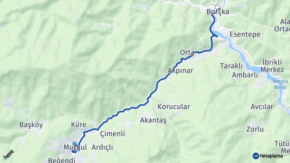 Artvin Murgul Borçka Arası Kaç Km - Yol Haritası