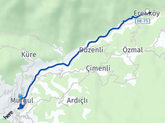 Artvin Murgul Erenköy Murgul Arası Kaç Km - Yol Haritası