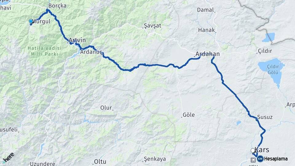 Artvin Murgul Kars Arası Kaç Km - Yol Haritası