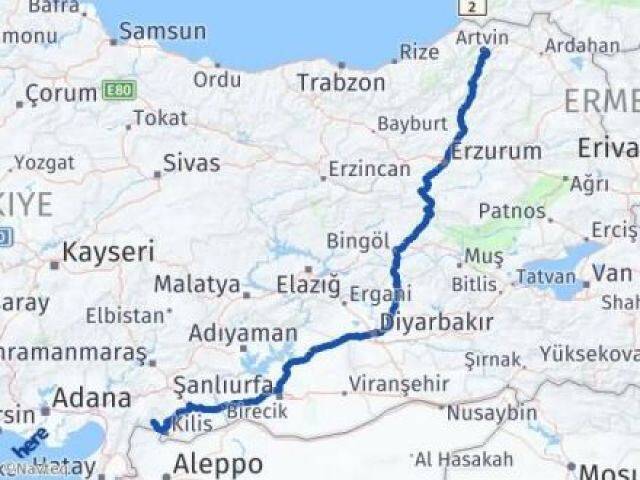 Artvin Musabeyli Kilis Arası Kaç Km - Yol Haritası
