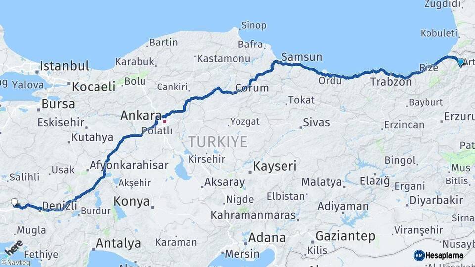 Artvin Nazilli Aydın Arası Kaç Km - Yol Haritası