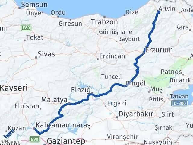 Artvin Onikişubat Kahramanmaraş Arası Kaç Km - Yol Haritası