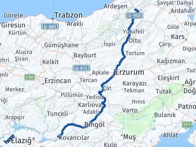 Artvin Palu Elazığ Arası Kaç Km - Yol Haritası
