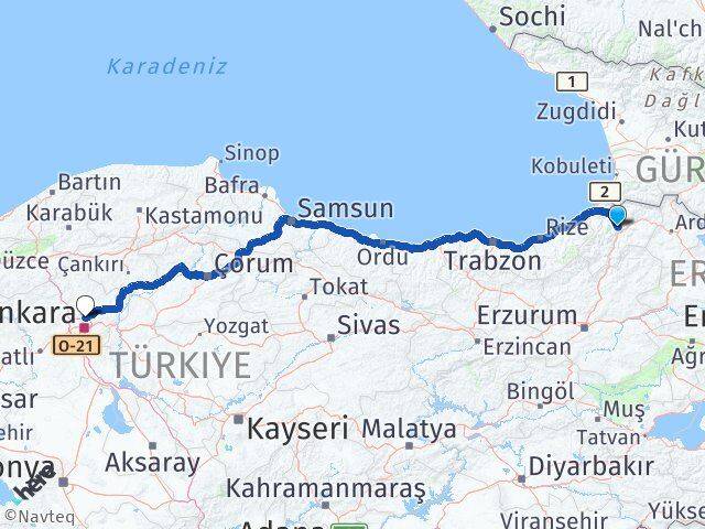 Artvin Pursaklar Ankara Arası Kaç Km - Yol Haritası