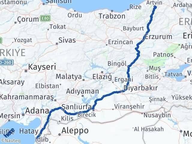 Artvin Samandağ Hatay Arası Kaç Km - Yol Haritası