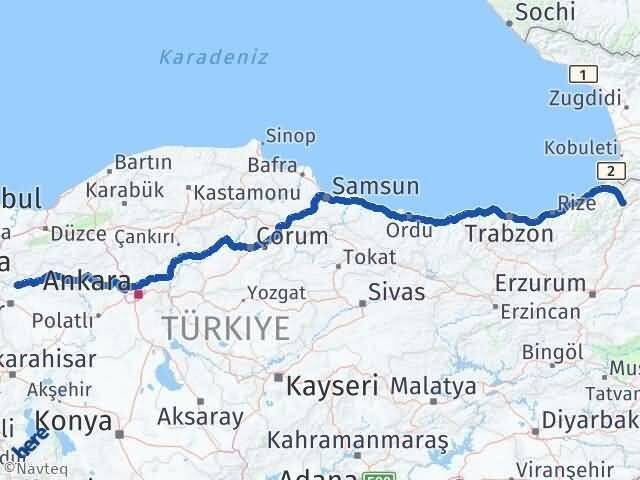 Artvin Sarıcakaya Eskişehir Arası Kaç Km - Yol Haritası