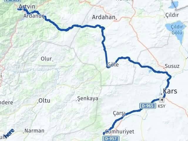 Artvin Sarıkamış Kars Arası Kaç Km - Yol Haritası