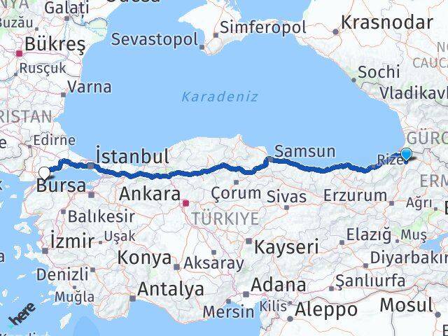 Artvin Şarköy Tekirdağ Arası Kaç Km - Yol Haritası