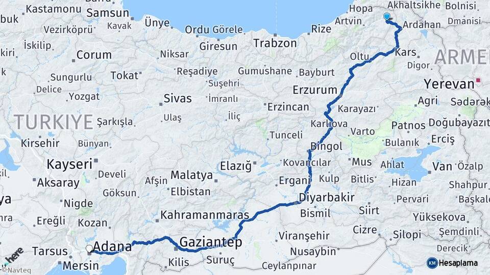 Artvin Şavşat Adana Arası Kaç Km - Yol Haritası