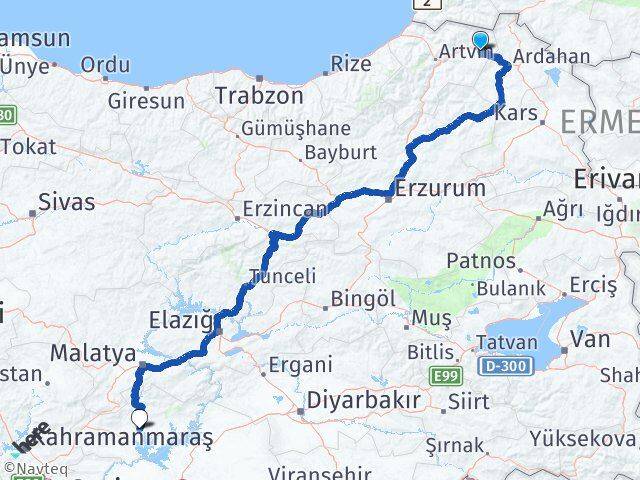 Artvin Şavşat Adıyaman Arası Kaç Km - Yol Haritası