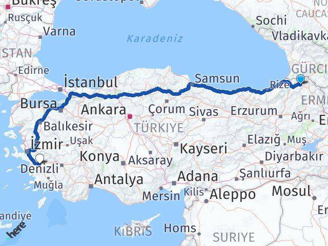 Artvin Şavşat Aydın Arası Kaç Km - Yol Haritası