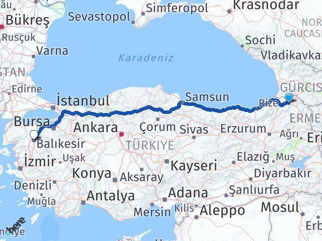 Artvin Şavşat Balıkesir Arası Kaç Km - Yol Haritası