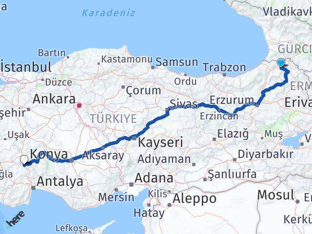 Artvin Şavşat Burdur Arası Kaç Km - Yol Haritası