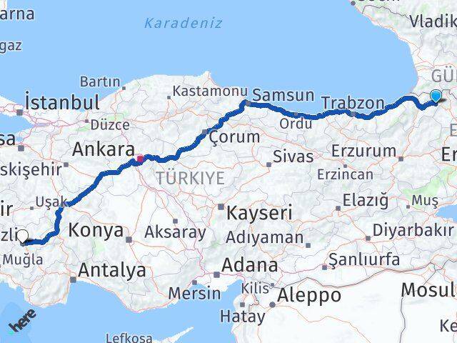 Artvin Şavşat Denizli Arası Kaç Km - Yol Haritası