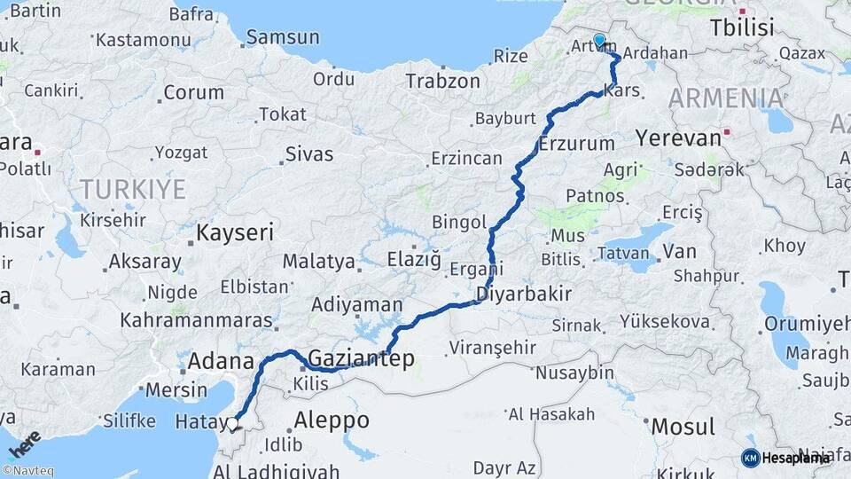 Artvin Şavşat Hatay Arası Kaç Km - Yol Haritası