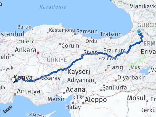 Artvin Şavşat Isparta Arası Kaç Km - Yol Haritası
