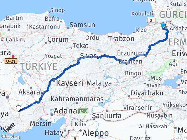 Artvin Şavşat Karaman Arası Kaç Km - Yol Haritası