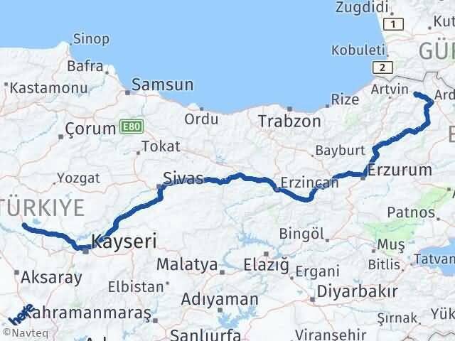 Artvin Şavşat Kırşehir Arası Kaç Km - Yol Haritası