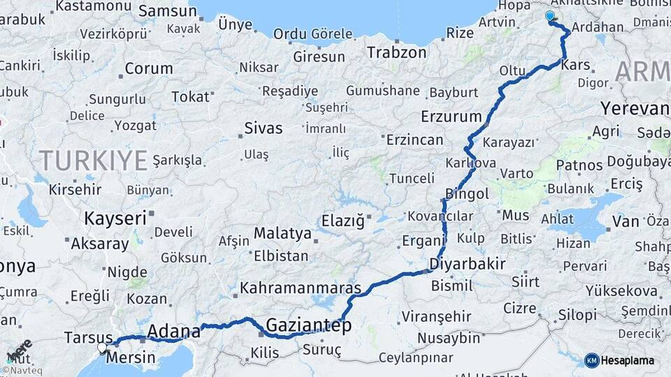 Artvin Şavşat Mersin Arası Kaç Km - Yol Haritası