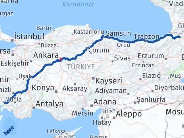 Artvin Şavşat Muğla Arası Kaç Km - Yol Haritası