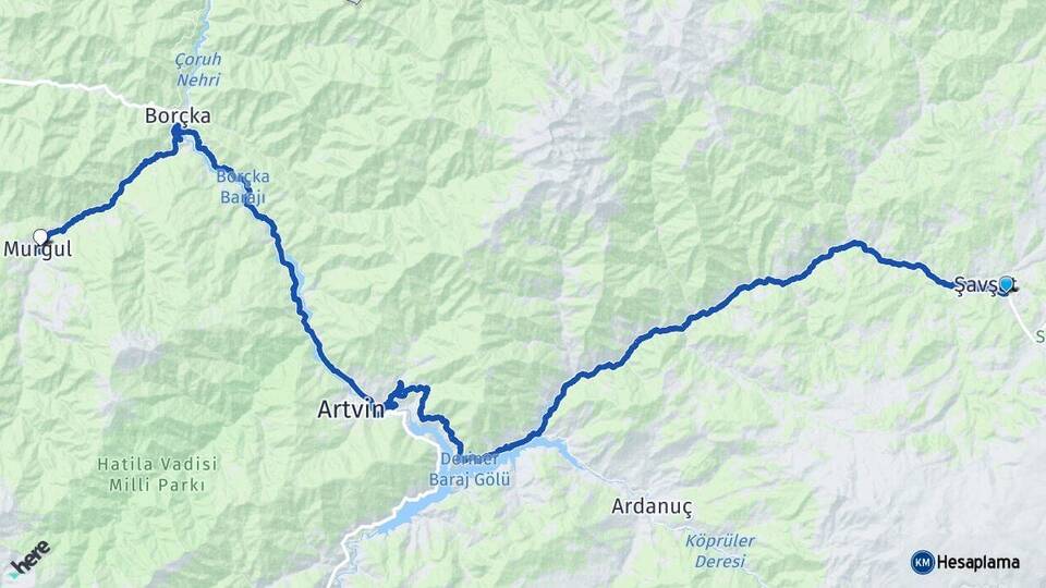 Artvin Şavşat Murgul Arası Kaç Km - Yol Haritası