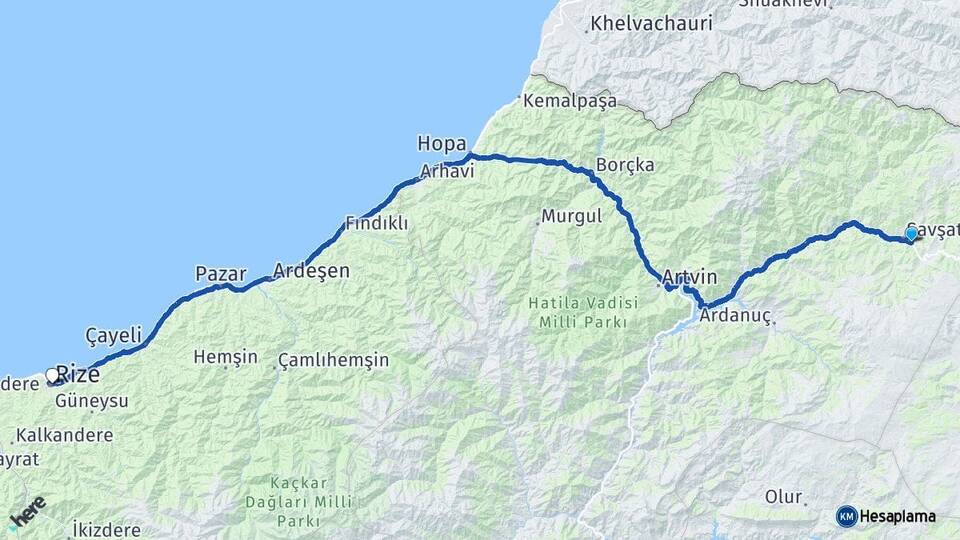 Artvin Şavşat Rize Arası Kaç Km - Yol Haritası