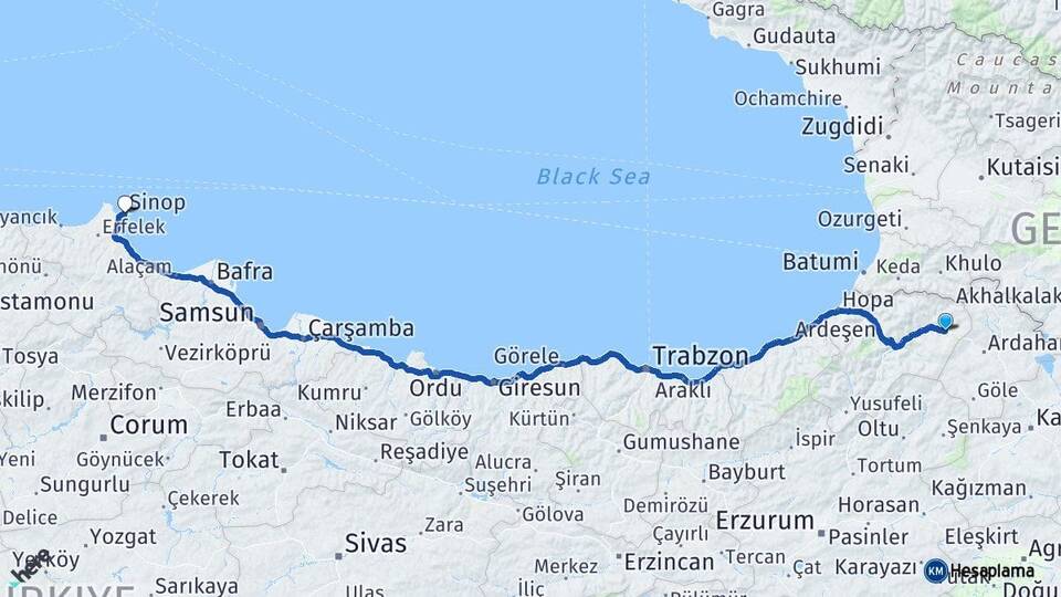 Artvin Şavşat Sinop Arası Kaç Km - Yol Haritası