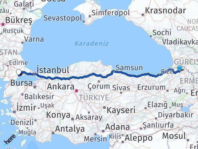 Artvin Şavşat Tekirdağ Arası Kaç Km - Yol Haritası