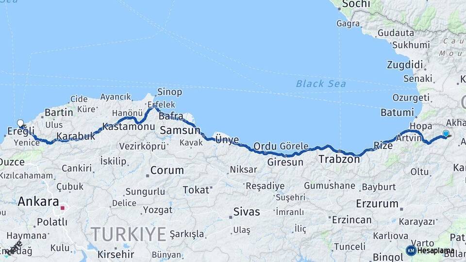 Artvin Şavşat Zonguldak Arası Kaç Km - Yol Haritası
