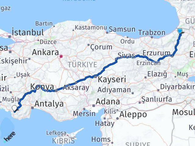 Artvin Seydikemer Muğla Arası Kaç Km - Yol Haritası