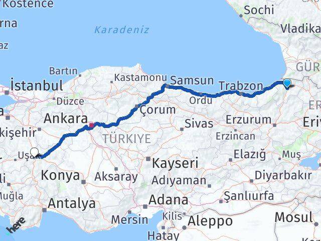 Artvin Sinanpaşa Afyonkarahisar Arası Kaç Km - Yol Haritası
