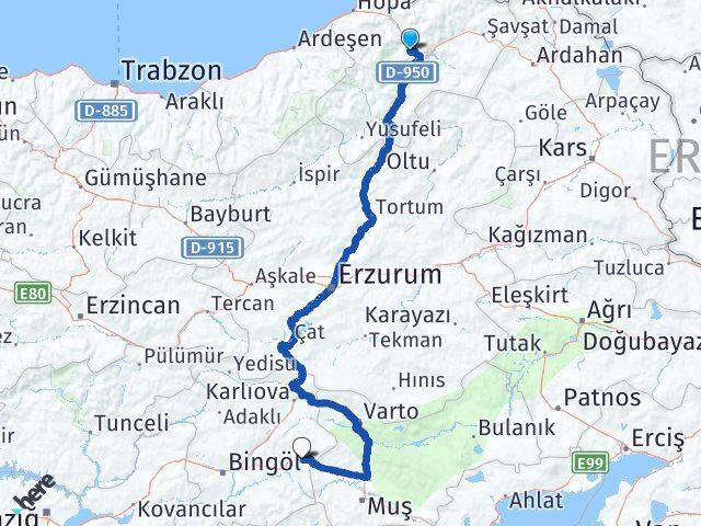 Artvin Solhan Bingöl Arası Kaç Km - Yol Haritası