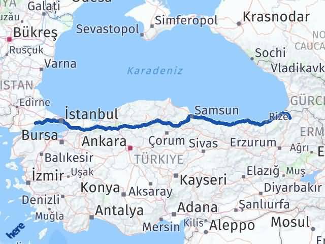 Artvin Süleymanpaşa Tekirdağ Arası Kaç Km - Yol Haritası