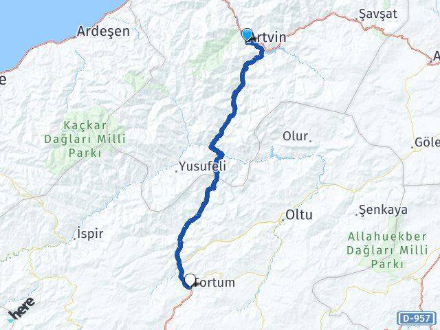 Artvin Tortum Erzurum Arası Kaç Km - Yol Haritası