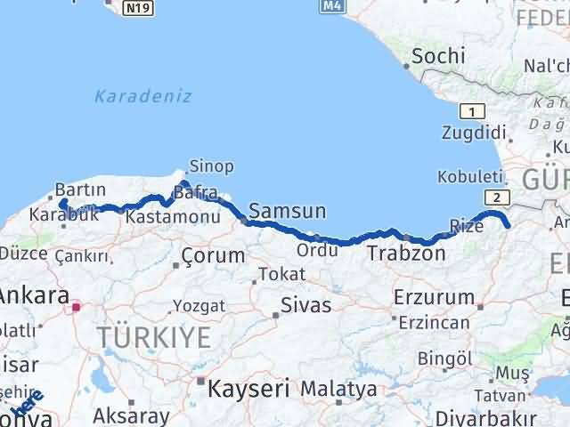 Artvin Ulus Bartın Arası Kaç Km - Yol Haritası