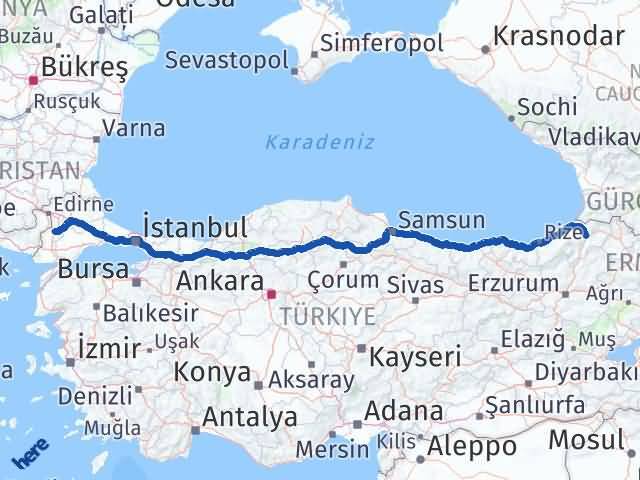 Artvin Uzunköprü Edirne Arası Kaç Km - Yol Haritası