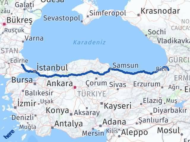 Artvin Vize Kırklareli Arası Kaç Km - Yol Haritası