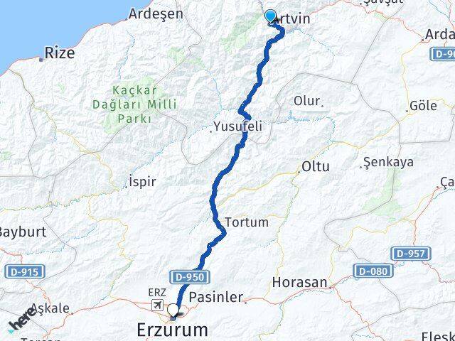 Artvin Yakutiye Erzurum Arası Kaç Km - Yol Haritası
