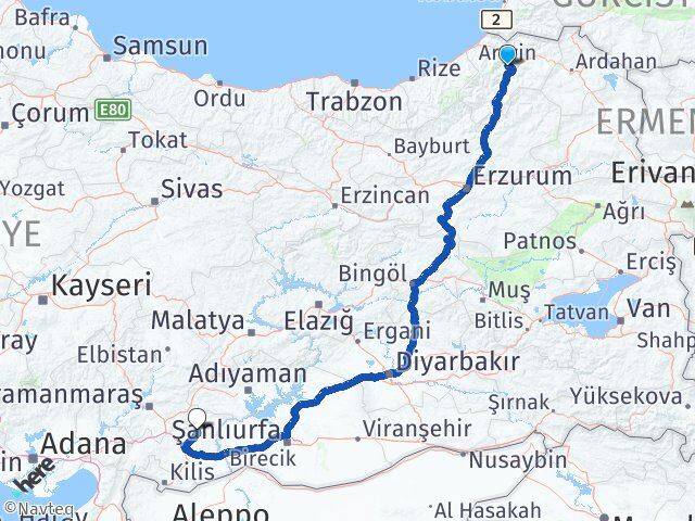 Artvin Yavuzeli Gaziantep Arası Kaç Km - Yol Haritası