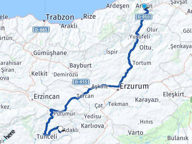 Artvin Yayladere Bingöl Arası Kaç Km - Yol Haritası