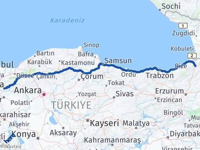 Artvin Yenipazar Bilecik Arası Kaç Km - Yol Haritası