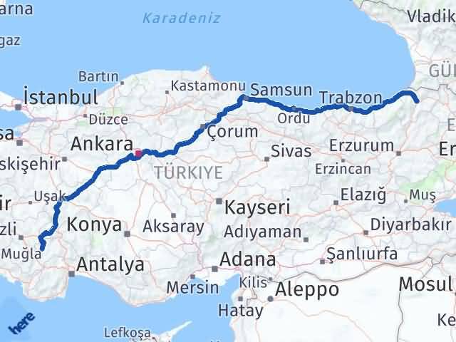 Artvin Yeşilova Burdur Arası Kaç Km - Yol Haritası
