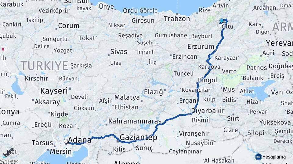 Artvin Yusufeli Adana Arası Kaç Km - Yol Haritası