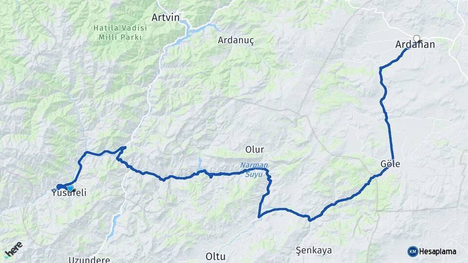 Artvin Yusufeli Ardahan Arası Kaç Km - Yol Haritası