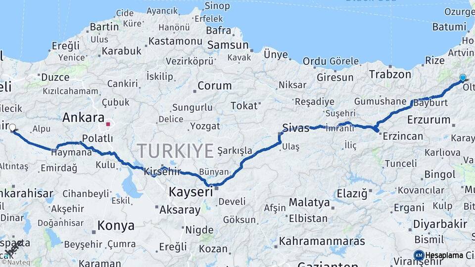 Artvin Yusufeli Eskişehir Arası Kaç Km - Yol Haritası